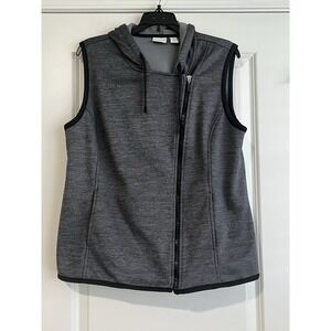 WEEKENDS by Chico's Women's Gray Hooded Sleeveless Vest with Offset Zip Front 2